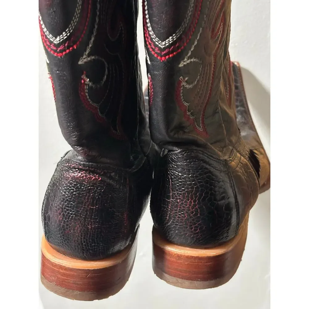 Los Altos Genuine Ostrich Leg Cowboy Boots Black Cherry Men’s 9 EE Snip Toe